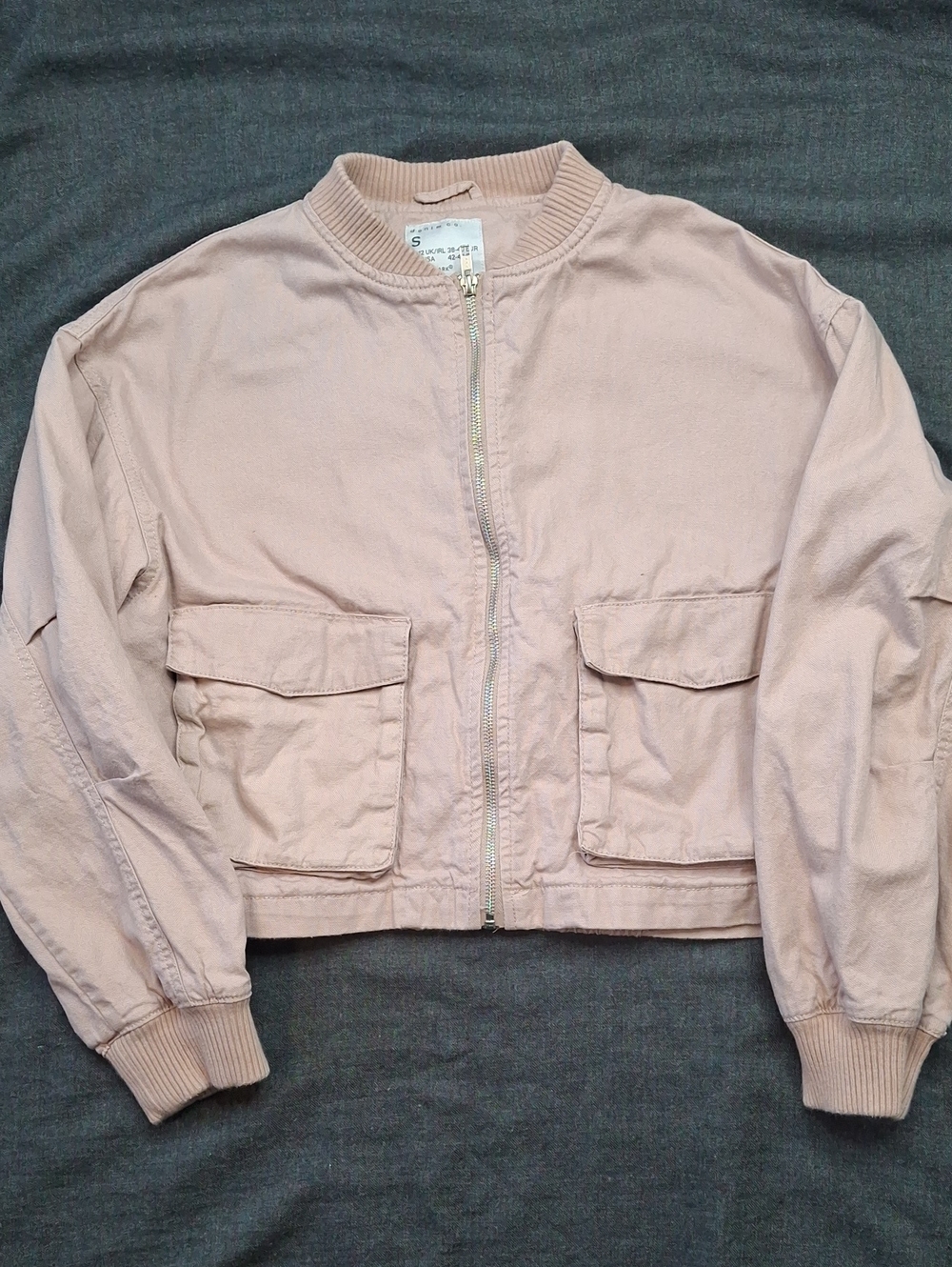 Primark Denim Co Dusty Pink Cropped Cargo Bomber Jacket Small